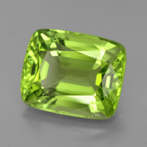 5.68캐럿 천연 생기 있는 그린 페리도트, 쿠션 컷, 11.5×9.3 mm, VVS