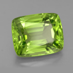 5.68캐럿 천연 생기 있는 그린 페리도트, 쿠션 컷, 11.5×9.3 mm, VVS