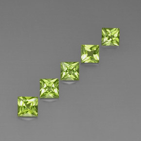캐럿 천연 생기 있는 그린 페리도트 보석, 스퀘어, 5×5 mm, VVS-VS