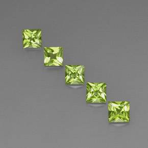 캐럿 천연 생기 있는 그린 페리도트 보석, 스퀘어, 5×5 mm, VVS-VS
