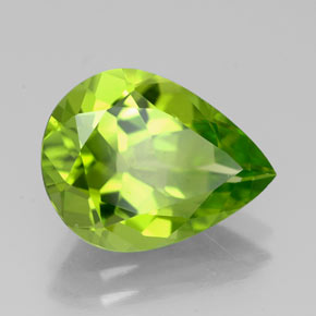 4.02캐럿 천연 생기 있는 그린 페리도트, 배 모양, 12.9×9.9 mm, VVS-VS