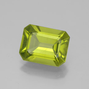 2.10캐럿 천연 생기 있는 그린 페리도트, 에메랄드 컷, 8.8×6.8 mm, VS