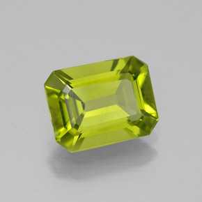 2.10캐럿 천연 생기 있는 그린 페리도트, 에메랄드 컷, 8.8×6.8 mm, VS