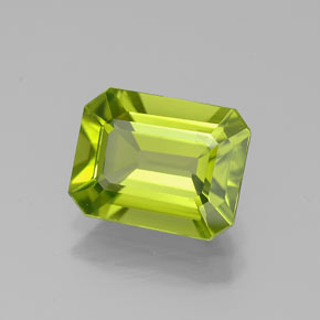 2.09캐럿 천연 생기 있는 그린 페리도트, 에메랄드 컷, 8.6×6.8 mm, VS