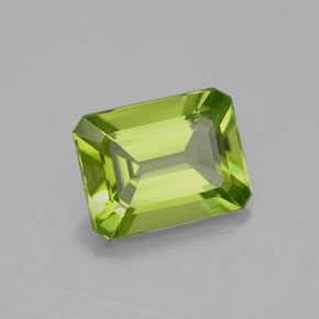 2.17캐럿 천연 생기 있는 그린 페리도트, 에메랄드 컷, 9.1×7 mm, VVS