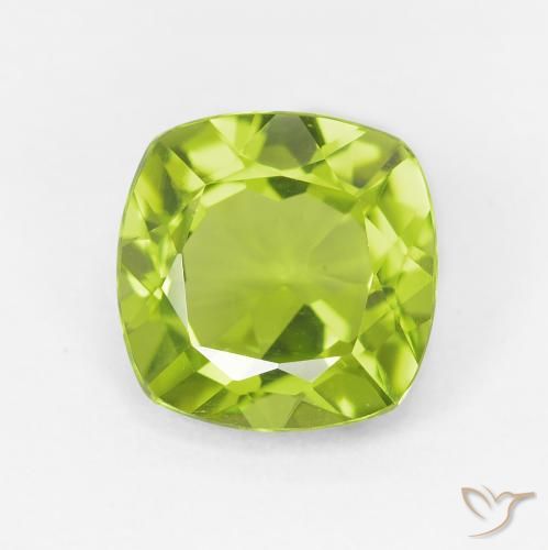 2.72캐럿 천연 활기찬 황록색 페리도트, 쿠션 컷, 8.7×8.6 mm, VS