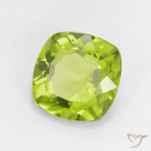 2.72캐럿 천연 활기찬 황록색 페리도트, 쿠션 컷, 8.7×8.6 mm, VS