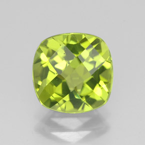2.33캐럿 천연 생기 있는 그린 페리도트, 쿠션 컷, 8.2×8.2 mm, VVS