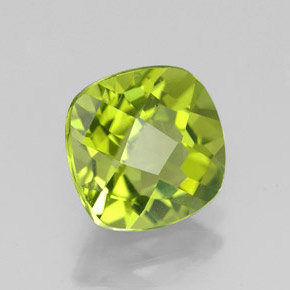 2.33캐럿 천연 생기 있는 그린 페리도트, 쿠션 컷, 8.2×8.2 mm, VVS