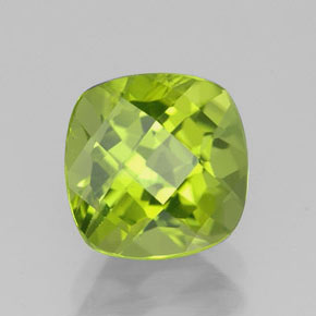 2.42캐럿 천연 생기 있는 그린 페리도트, 쿠션 컷, 7.9×7.9 mm, VS