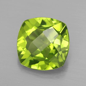 2.50캐럿 천연 생기 있는 그린 페리도트, 쿠션 컷, 8.6×8.6 mm, VS