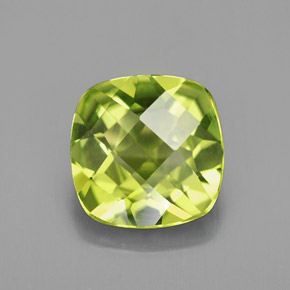 1.90캐럿 천연 생기 있는 그린 페리도트, 쿠션 컷, 8.1×8.1 mm, VVS-VS