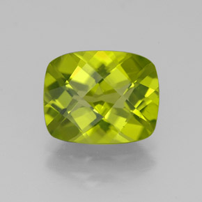 3.17캐럿 천연 생기 있는 그린 페리도트, 쿠션 컷, 9.9×8 mm, VS