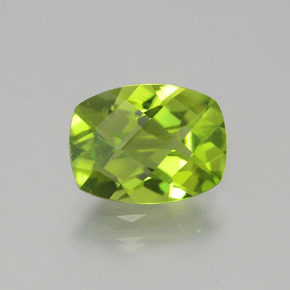 2.38캐럿 천연 생기 있는 그린 페리도트, 쿠션 컷, 9.7×7.4 mm, VVS-VS