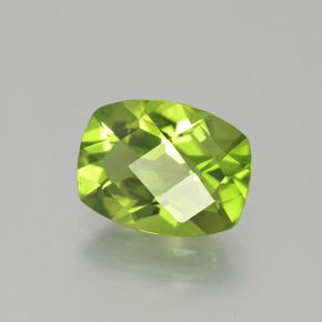 2.38캐럿 천연 생기 있는 그린 페리도트, 쿠션 컷, 9.7×7.4 mm, VVS-VS