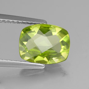 1.95캐럿 천연 생기 있는 그린 페리도트, 쿠션 컷, 9.3×7.5 mm, VVS-VS
