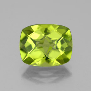 3.08캐럿 천연 생기 있는 그린 페리도트, 쿠션 컷, 9.9×8 mm, VS-SI
