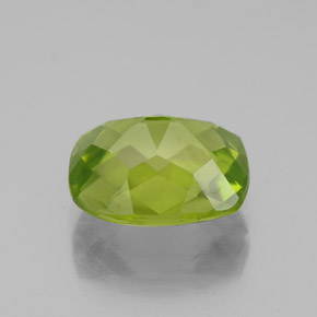 3.08캐럿 천연 생기 있는 그린 페리도트, 쿠션 컷, 9.9×8 mm, VS-SI