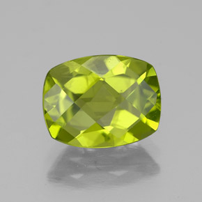 2.50캐럿 천연 활기찬 황록색 페리도트, 쿠션 컷, 9.6×7.5 mm, VS
