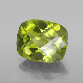 3.16캐럿 천연 생기 있는 그린 페리도트, 쿠션 컷, 10×8.1 mm, VS