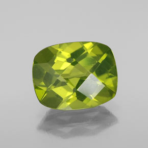 2.88캐럿 천연 생기 있는 그린 페리도트, 쿠션 컷, 10×8 mm, VS