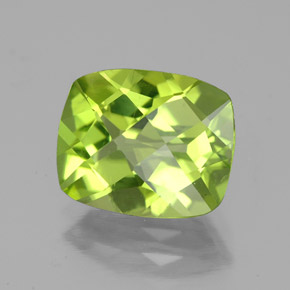 2.99캐럿 천연 생기 있는 그린 페리도트, 쿠션 컷, 9.9×8.1 mm, VS-SI