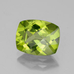 2.63캐럿 천연 생기 있는 그린 페리도트, 쿠션 컷, 9.6×7.7 mm, VS