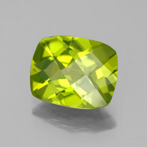 2.72캐럿 천연 생기 있는 그린 페리도트, 쿠션 컷, 10×8 mm, VS