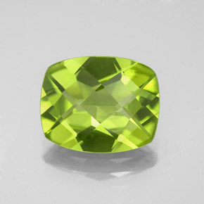3.48캐럿 천연 생기 있는 그린 페리도트, 쿠션 컷, 11×8.9 mm, VS-SI