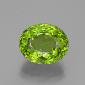 5.79캐럿 천연 생기 있는 그린 페리도트, 타원형 컷, 11.4×9.4 mm, VS
