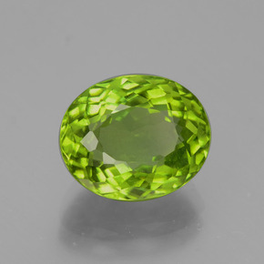 5.79캐럿 천연 생기 있는 그린 페리도트, 타원형 컷, 11.4×9.4 mm, VS