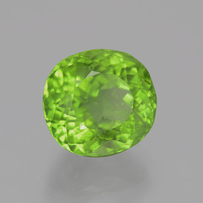 5.37캐럿 천연 생기 있는 그린 페리도트, 타원형 컷, 10.1×9.4 mm, VS-SI