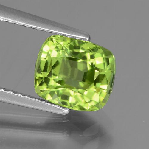 2.10캐럿 천연 노란빛 그린 페리도트, 쿠션 컷, 7.8×6.7 mm, VS