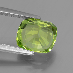 2.10캐럿 천연 노란빛 그린 페리도트, 쿠션 컷, 7.8×6.7 mm, VS