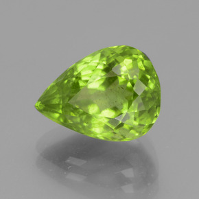4.48캐럿 천연 노란빛 그린 페리도트, 배 모양, 11.6×8.5 mm, VS