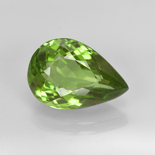 3.40캐럿 천연 생기 있는 그린 페리도트, 배 모양, 11.8×8.2 mm, VS