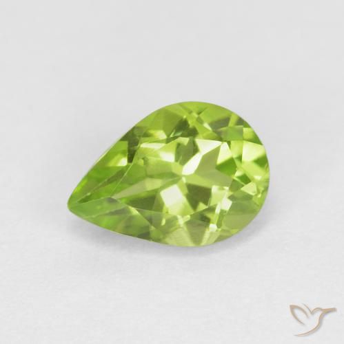 0.87ct 자연스러운 미디엄 그린 감람석, 배 모양, VS