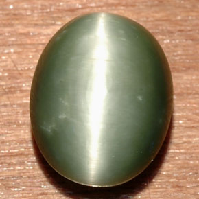 8.58캐럿 천연 그린 Quartz Cat's Eye, 타원형 컷, 13.5×10.7 mm, 불투명체