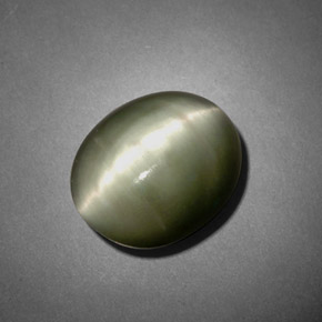 7.45캐럿 천연 그린 Quartz Cat's Eye, 타원형 컷, 12.7×10.4 mm, 불투명체
