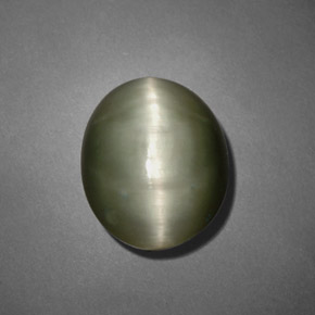 7.45캐럿 천연 그린 Quartz Cat's Eye, 타원형 컷, 12.7×10.4 mm, 불투명체