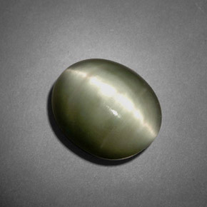 7.45캐럿 천연 그린 Quartz Cat's Eye, 타원형 컷, 12.7×10.4 mm, 불투명체
