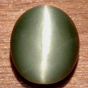 7.32캐럿 천연 그린 Quartz Cat's Eye, 타원형 컷, 13×10.9 mm, 불투명체