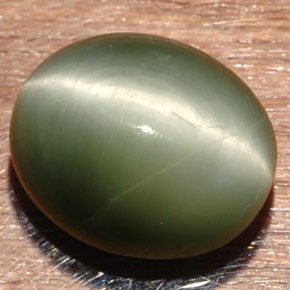 7.32캐럿 천연 그린 Quartz Cat's Eye, 타원형 컷, 13×10.9 mm, 불투명체