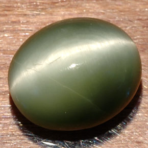 7.32캐럿 천연 그린 Quartz Cat's Eye, 타원형 컷, 13×10.9 mm, 불투명체