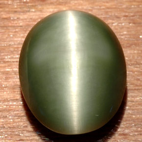 7.54캐럿 천연 그린 쿼츠 캣츠아이, 타원형 컷, 12.9×10.7 mm, 불투명체