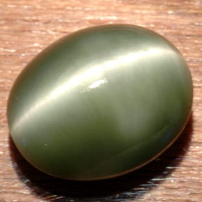 7.54캐럿 천연 그린 쿼츠 캣츠아이, 타원형 컷, 12.9×10.7 mm, 불투명체