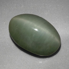 4.77캐럿 천연 그린 Quartz Cat's Eye, 타원형 컷, 12.4×8.3 mm, 불투명체