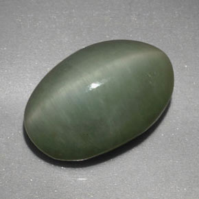 4.77캐럿 천연 그린 Quartz Cat's Eye, 타원형 컷, 12.4×8.3 mm, 불투명체