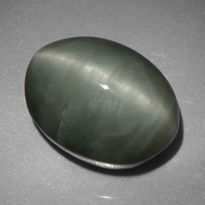 8.45캐럿 천연 그린 Quartz Cat's Eye, 타원형 컷, 13.4×10.3 mm, 불투명체