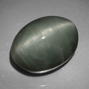 8.45캐럿 천연 그린 Quartz Cat's Eye, 타원형 컷, 13.4×10.3 mm, 불투명체